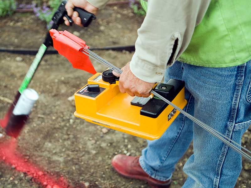 Electric Utility Locator Using Radio Frequency Detector to Mark Line