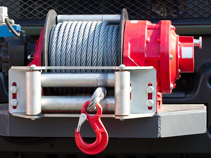 Detail photo of the car winch.
